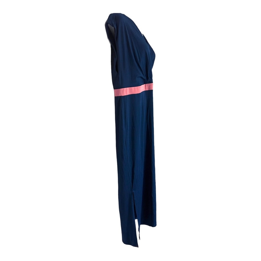 ❣️Ainsley Jersey Knit Navy Stretch Maxi Office Career Casual Stretchy Blue Dress - Picture 5 of 15